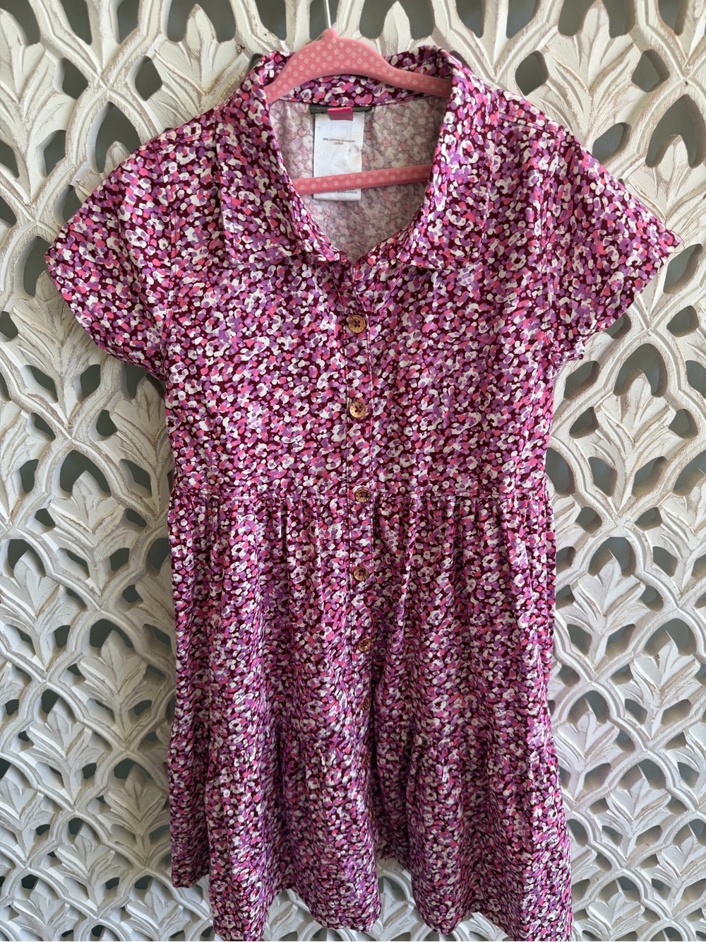 Vince Camuto Girls Floral Shirt Dress Size 7 Pink Purple Button Front - Picture 4 of 8